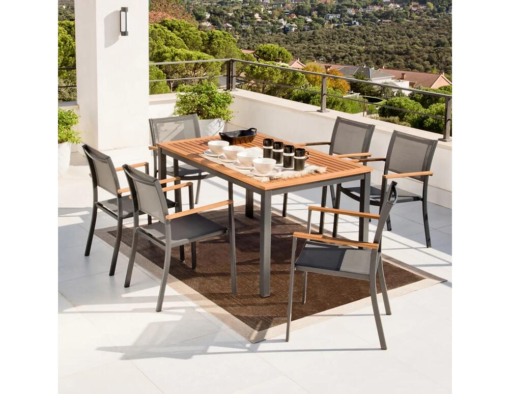Tavolo da pranzo per giardino Oris NATERIAL in alluminio con piano in eucalipto marrone per 6 persone 89.3x150cm - 2