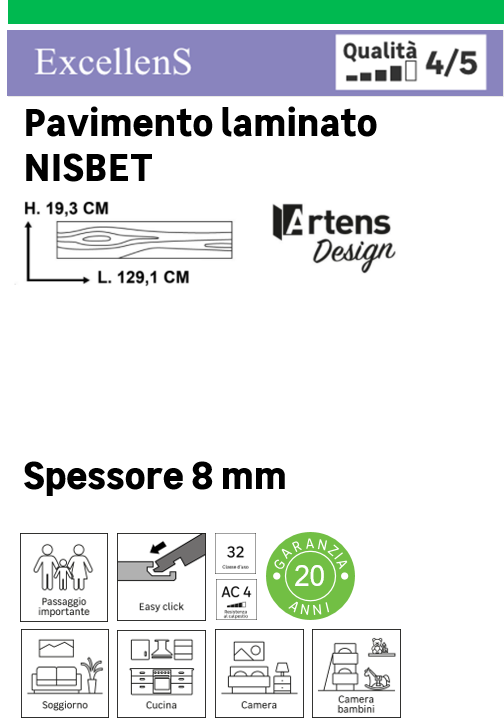 Pavimento laminato effetto legno bianco, AC4 classe 32, sp. 8 mm, ARTENS Nisbet, 1.99 m² - 13