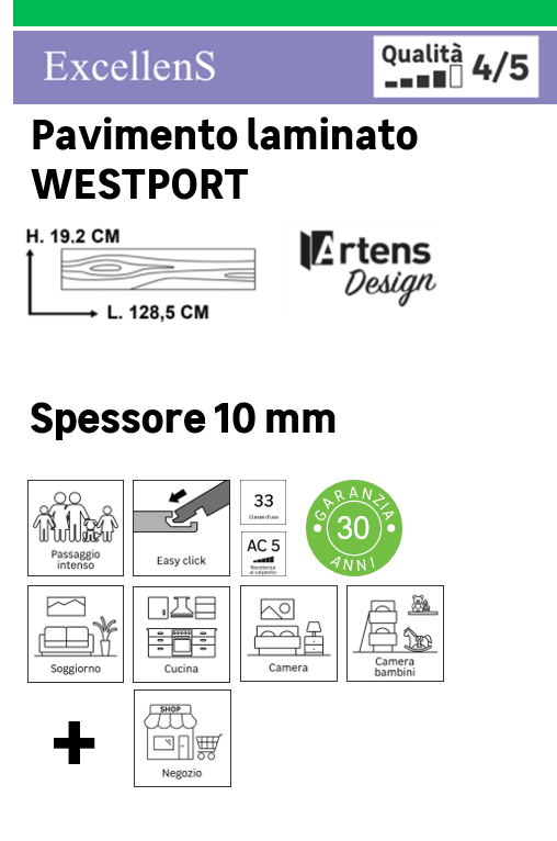 Pavimento laminato effetto legno larice chiaro, resistente all'acqua, AC5 classe 33, sp. 10 mm, ARTENS Westport, 1.72 m² - 7