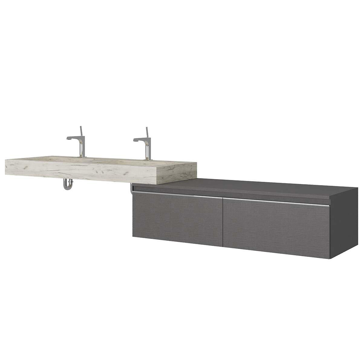 Lavabo a incasso rettangolare doppia vasca IDEEA L 120 x H 12 cm in legno bianco opaco - 5