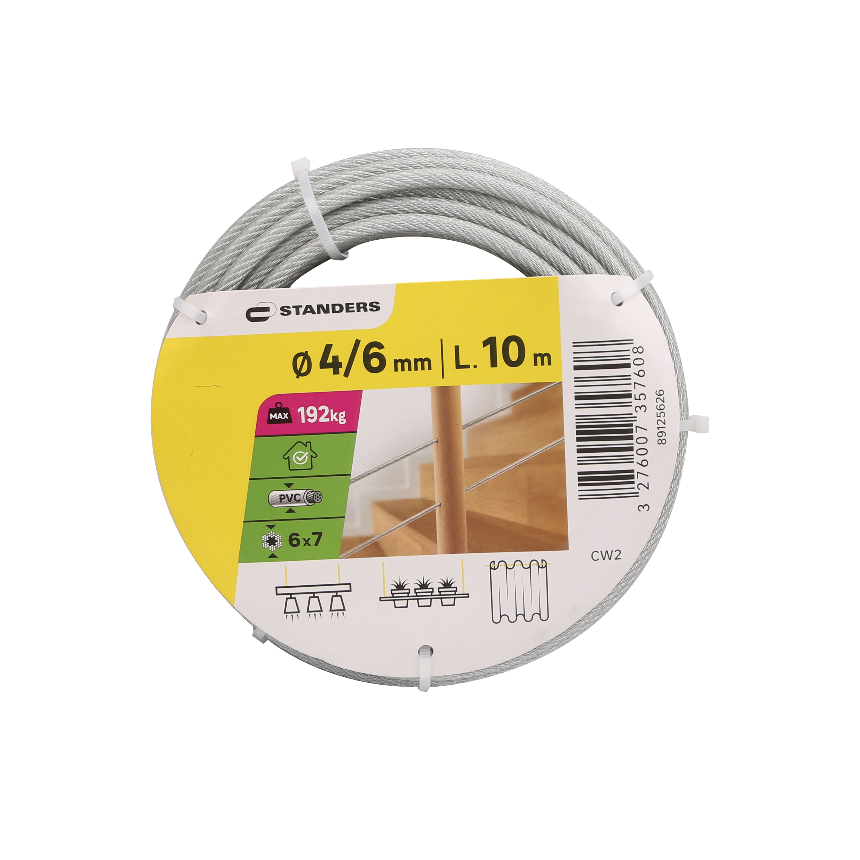 Câble gainé acier STANDERS, Diam.6 mm x L.10 m - 6