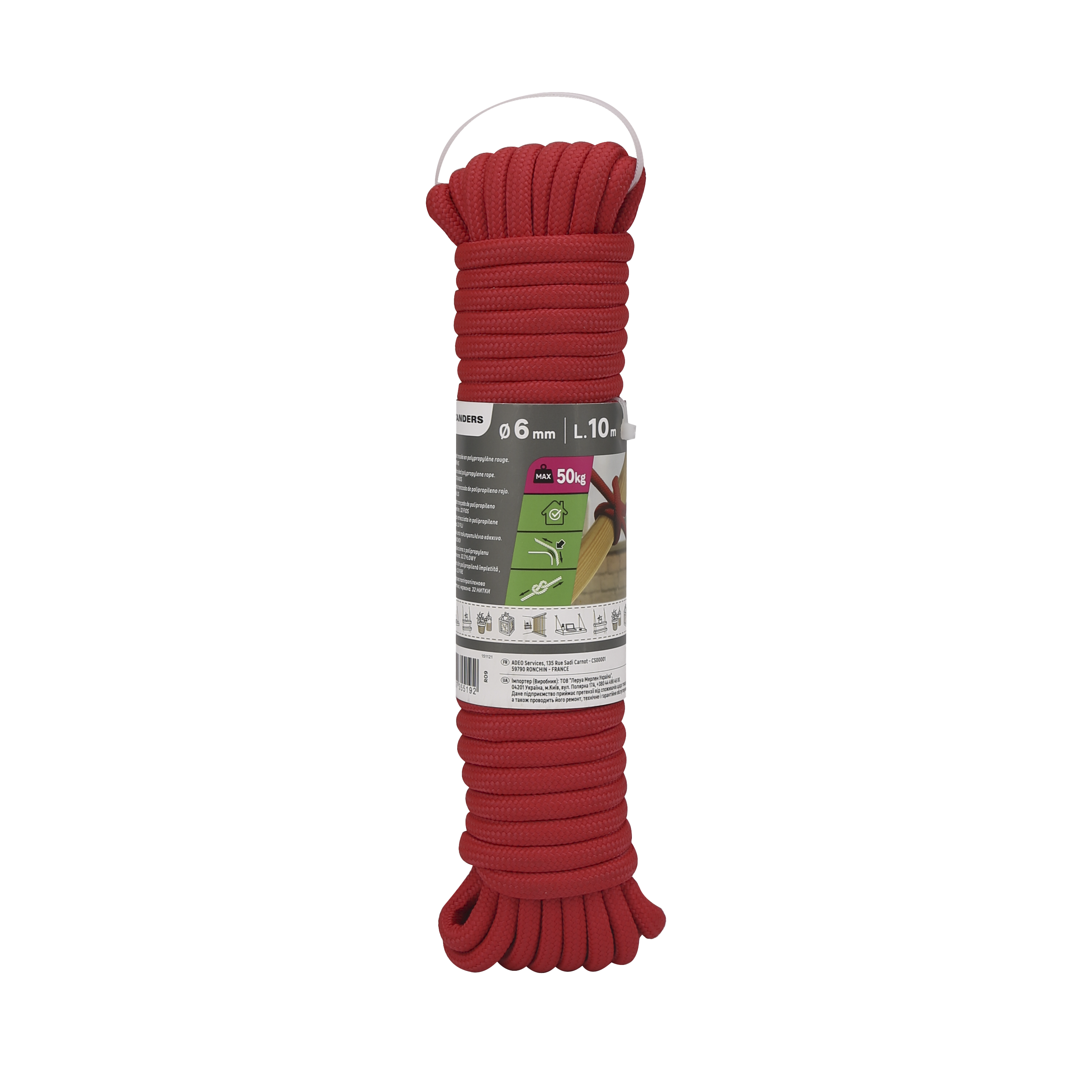 Lina PP 50 kg 6 mm x 10 m pleciona czerwona - 13