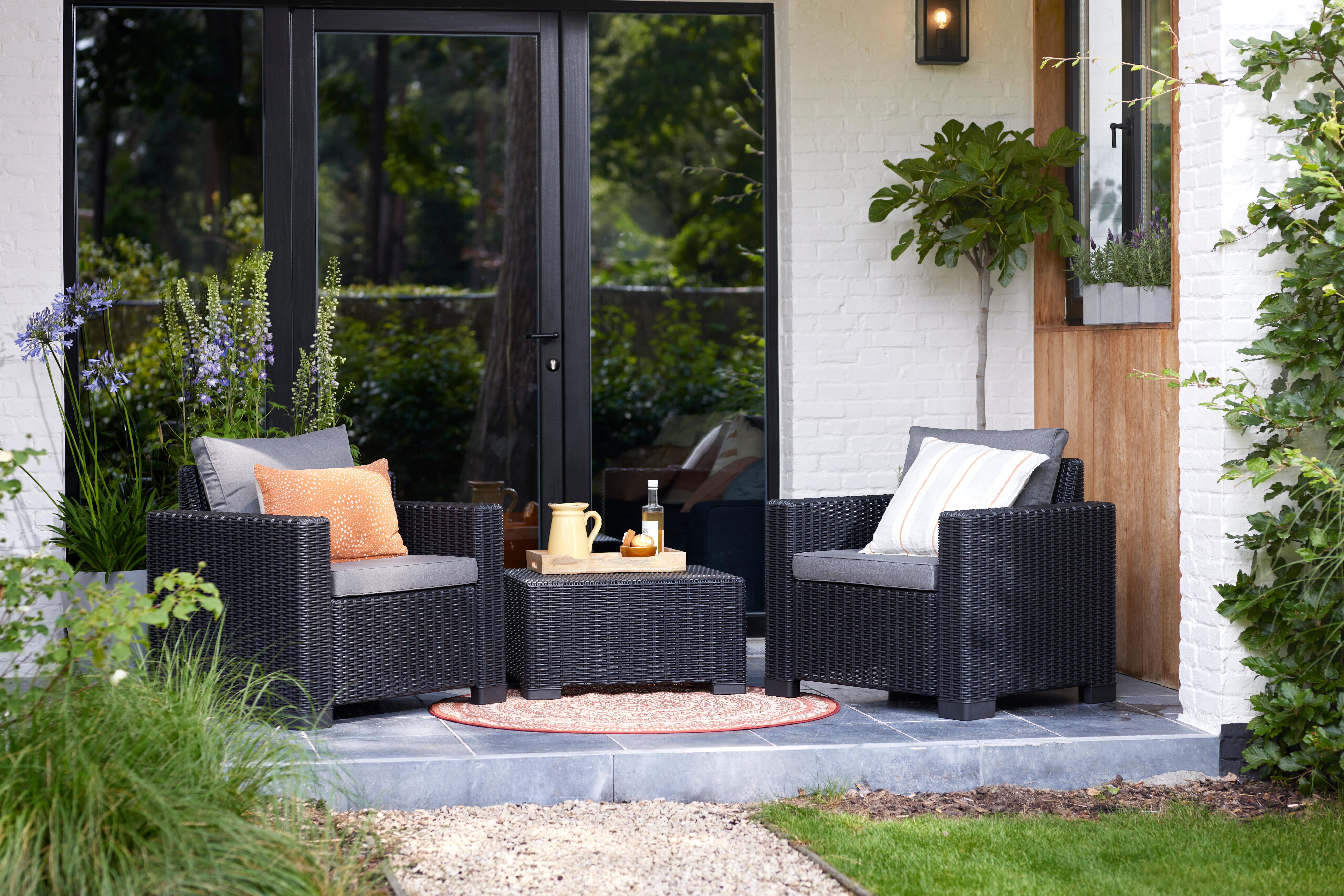 Poltrona da giardino con cuscino grigio e braccioli California KETER, struttura in resina intrecciata seduta in resina antracite, L 68 x H 71.5 x P 68 cm, set da 2 pezzi - 3