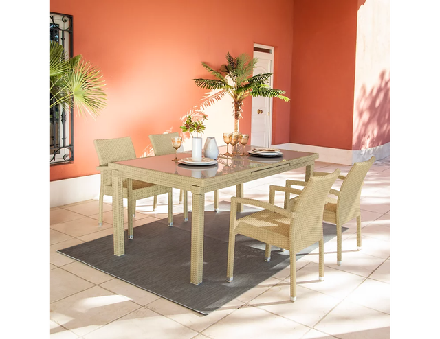 Tavolo da giardino allungabile Costa Rica NATERIAL in alluminio beige per 6 persone 180/240x100cm