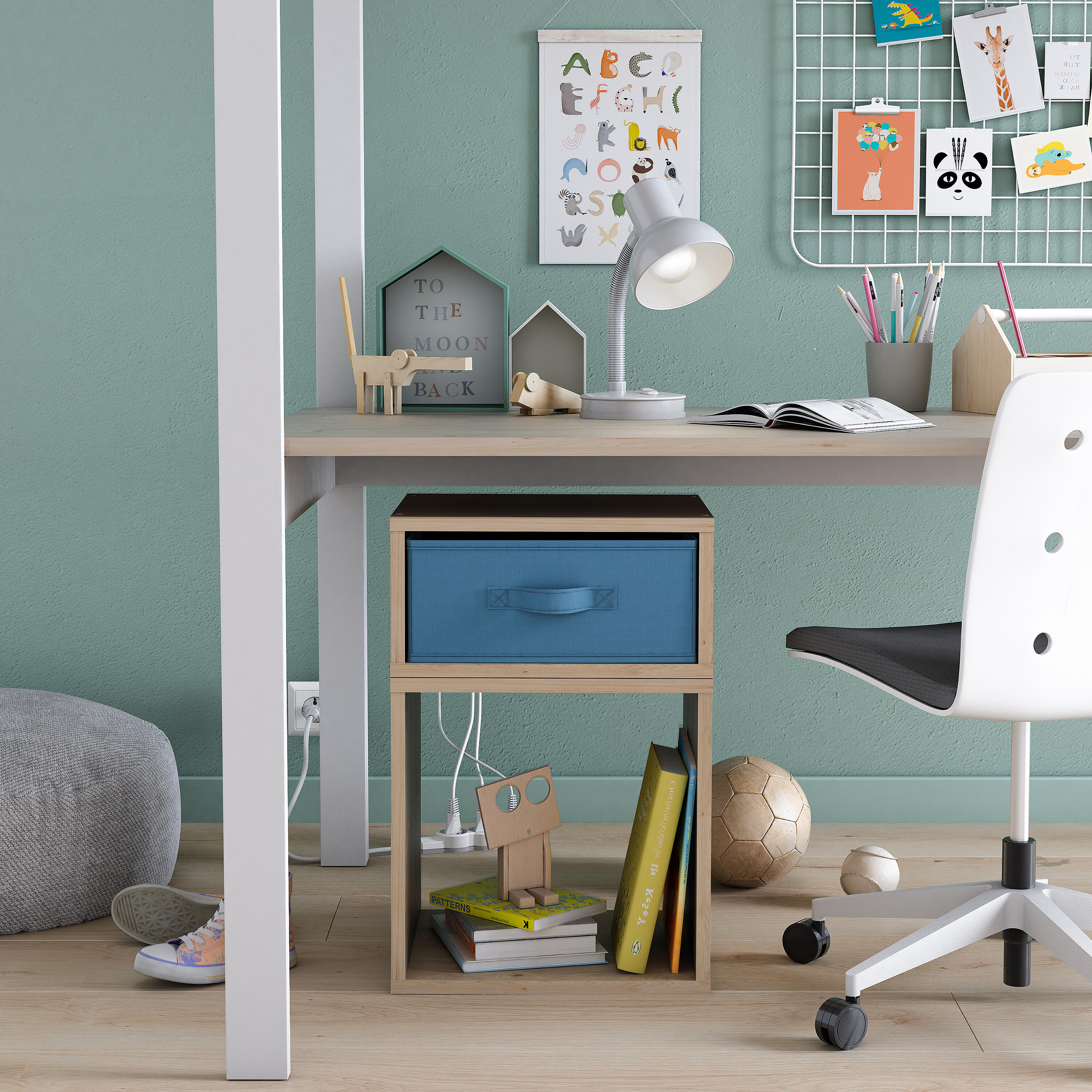 Mueble bajo escritorio infantil kub color roble de 59x36x31,7 cm