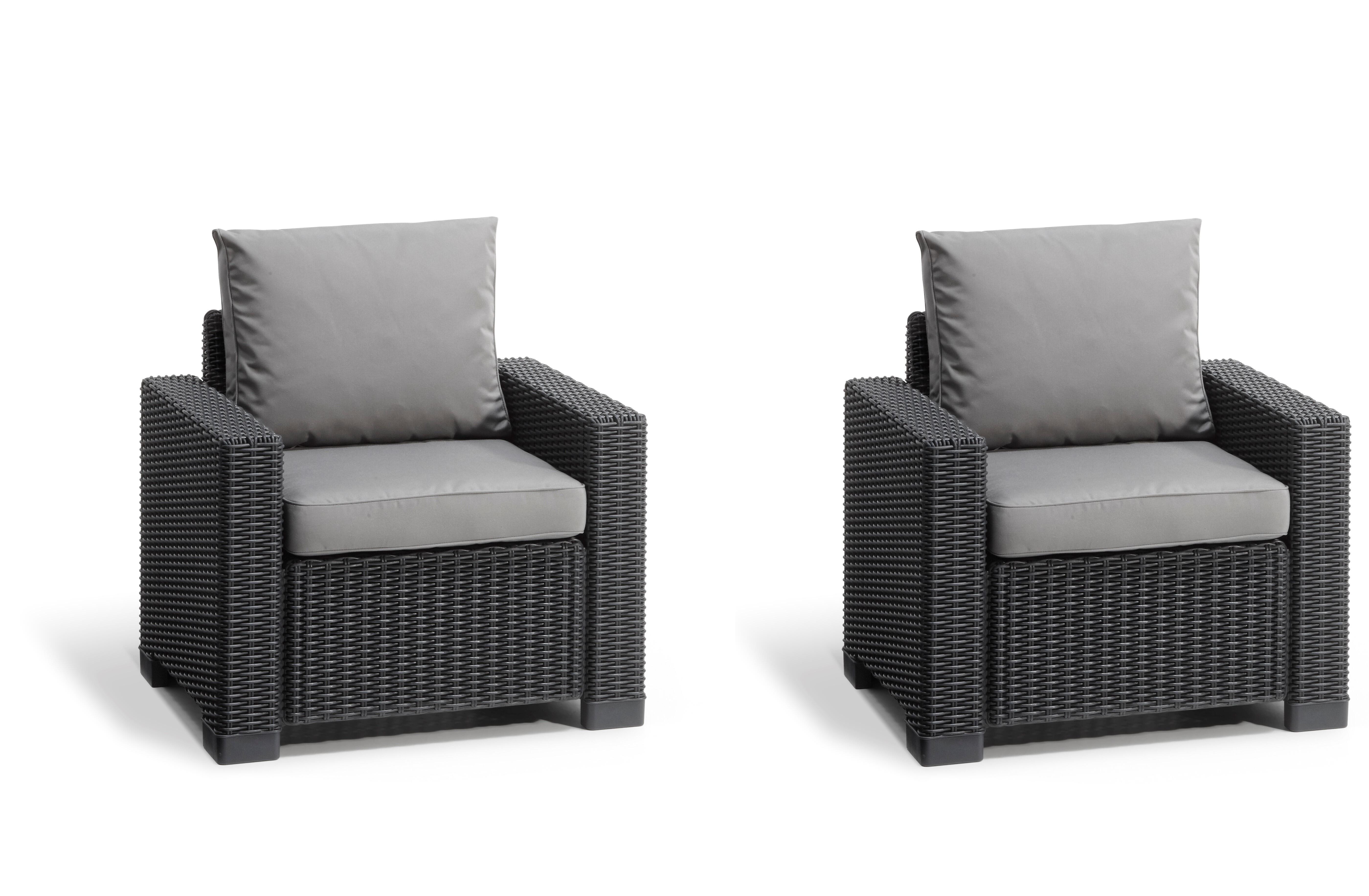 Poltrona da giardino con cuscino grigio e braccioli California KETER, struttura in resina intrecciata seduta in resina antracite, L 68 x H 71.5 x P 68 cm, set da 2 pezzi - 5