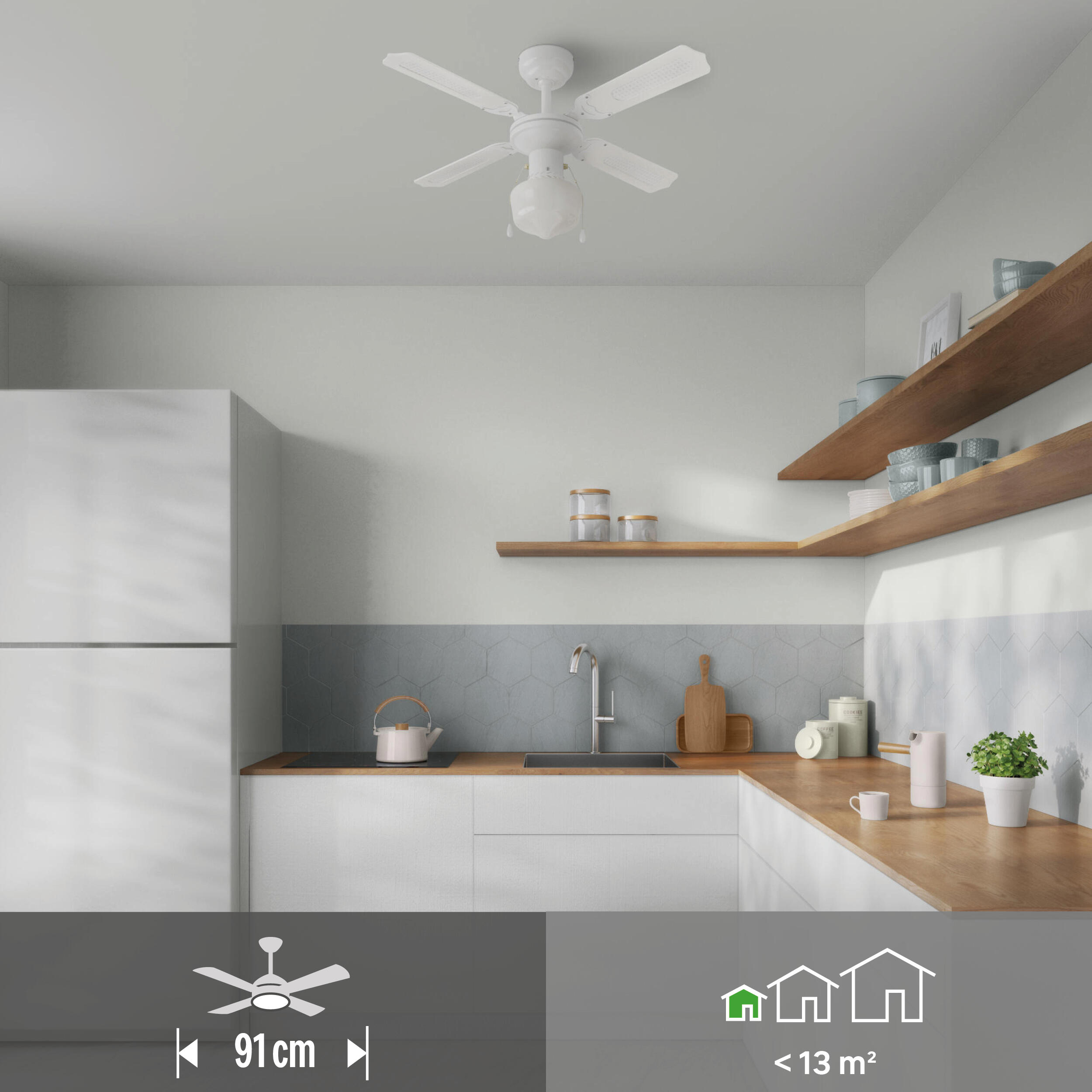 Ventilador de techo con luz AC ø91 cm Barbade blanco/beige E27 4 aspas de madera |3 velocidades |modo verano/invierno | recomendado para <13m² - 22