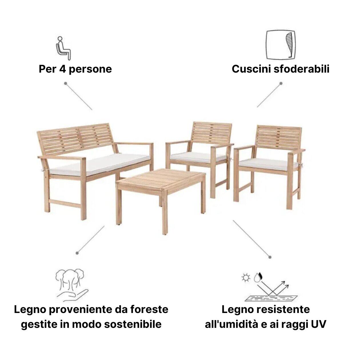 Salotto da giardino Solis NATERIAL in n/a marrone con cuscini in poliestere beige per 4 persone - 19