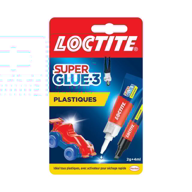 Colle de réparation Cyanoacrylate Super glue 3 spécial plastique LOCTITE, 2g tra