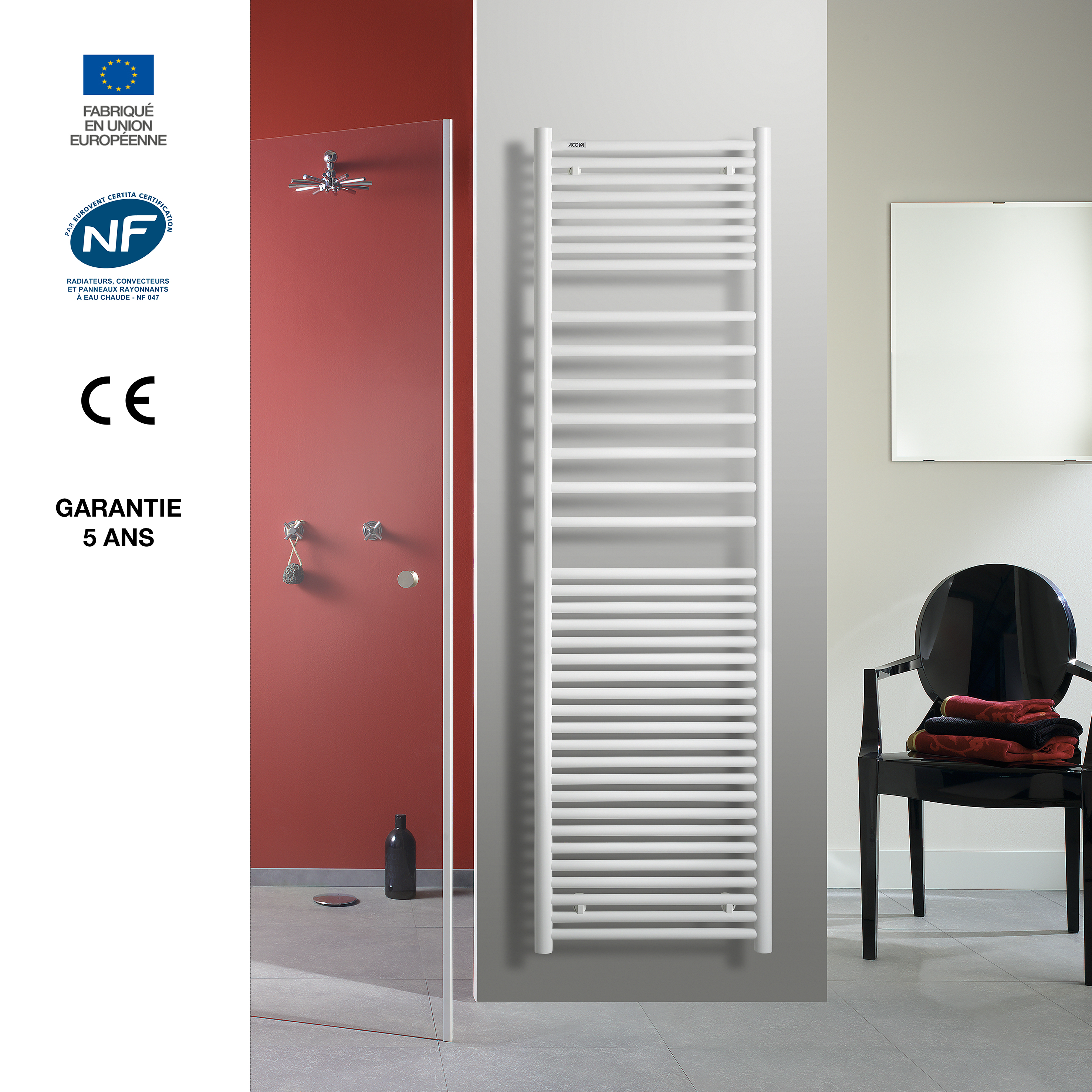 Sèche-serviettes eau chaude Angora ACOVA, 795 W x l.50 cm gris alu - 5