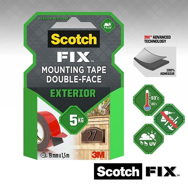 Double face extérieur SCOTCH FIX 1,5m x 19mm gris - 3