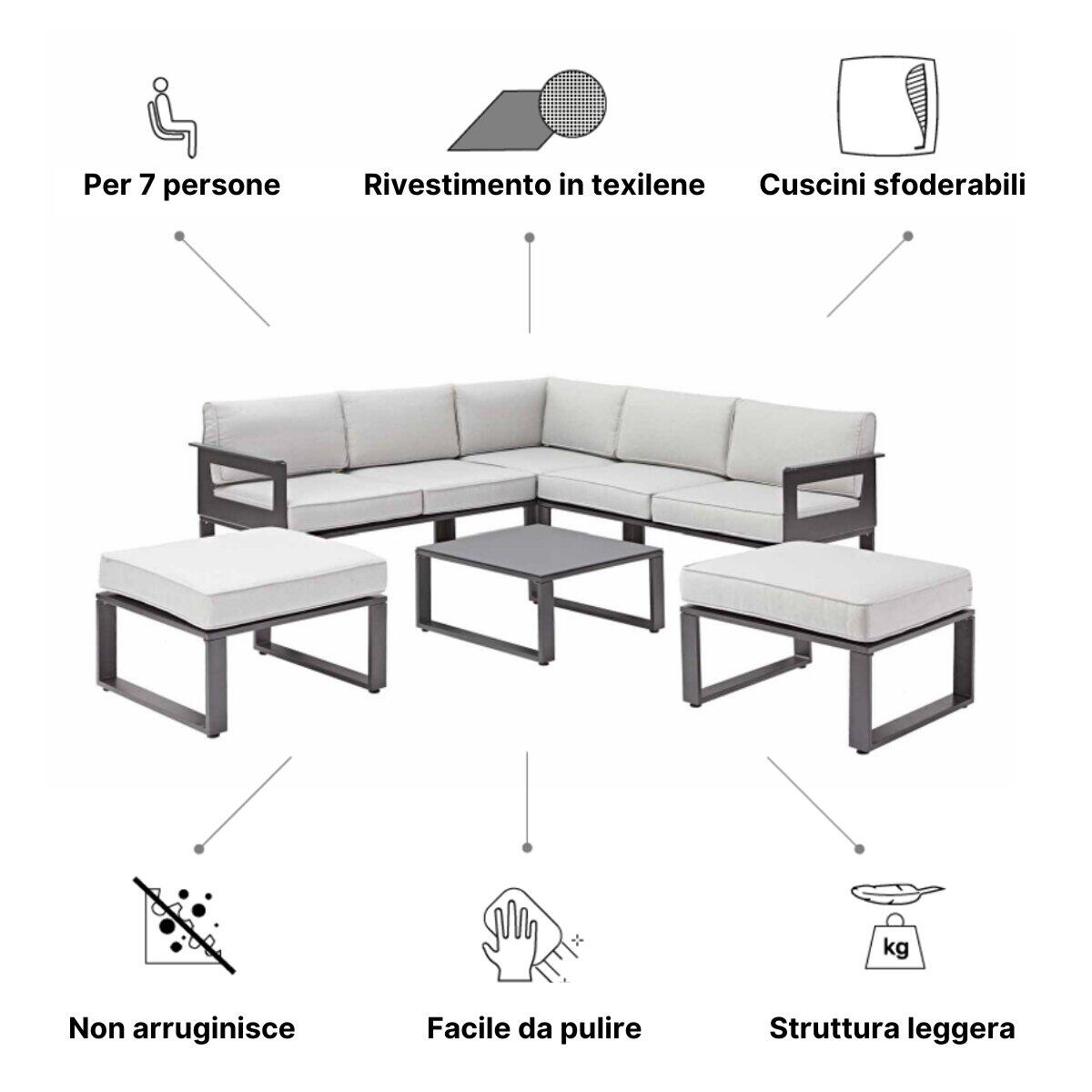 Salotto da giardino per 7 persone antracite Odyssea NATERIAL con cuscini in poliestere grigio - 31