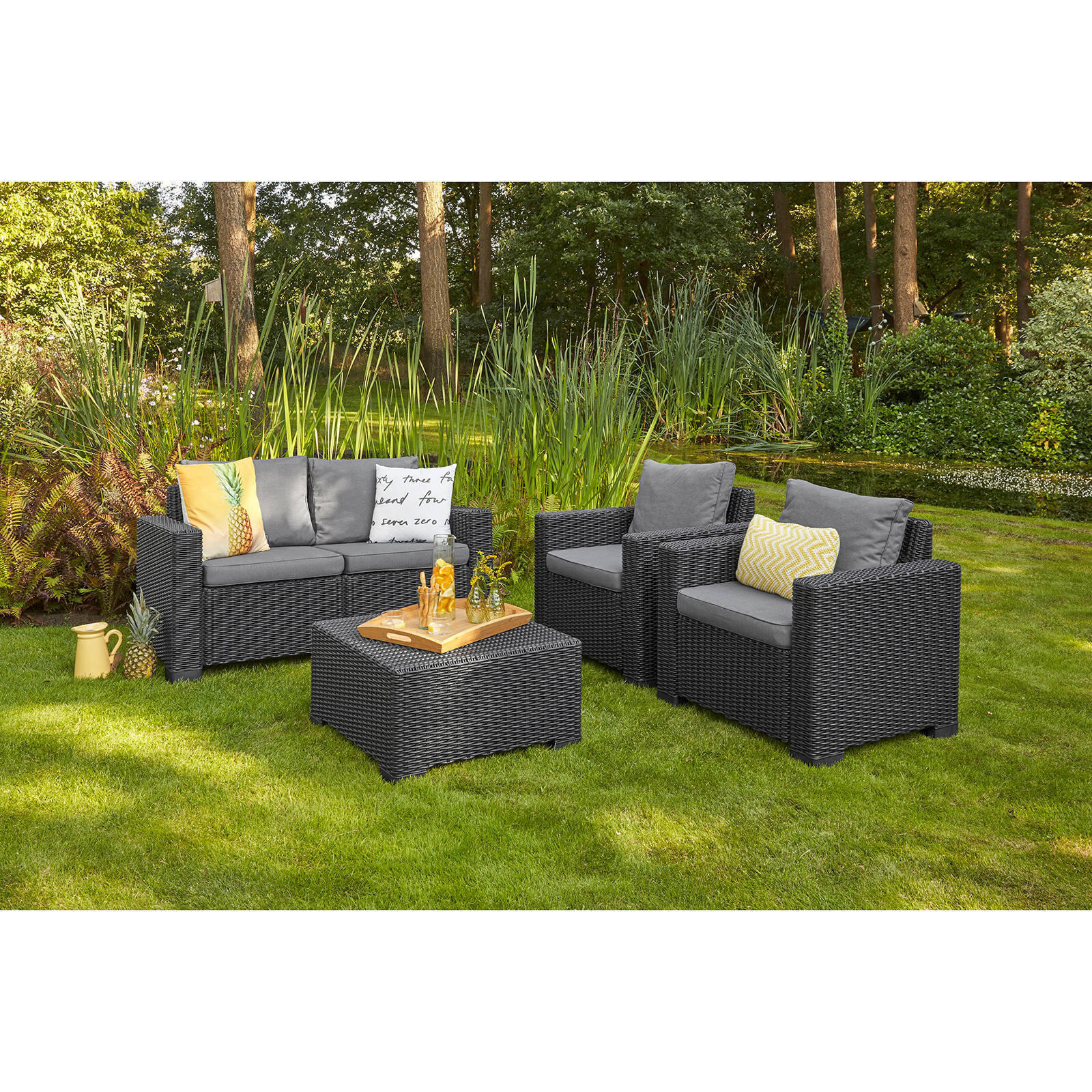 Poltrona da giardino con cuscino grigio e braccioli California KETER, struttura in resina intrecciata seduta in resina antracite, L 68 x H 71.5 x P 68 cm, set da 2 pezzi - 2