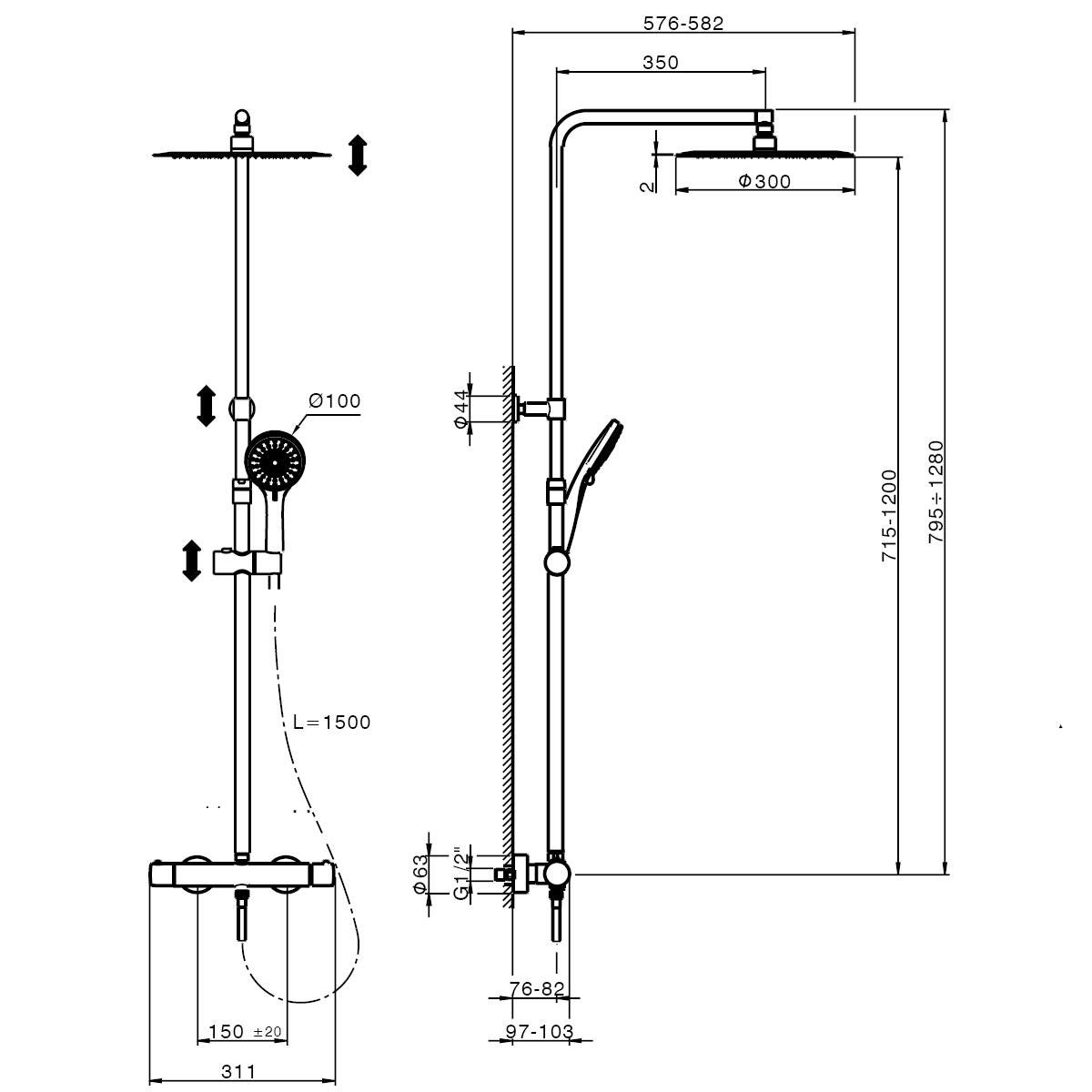 Colonna doccia con miscelatore Tayrona termostatico Bianco opaco - 2
