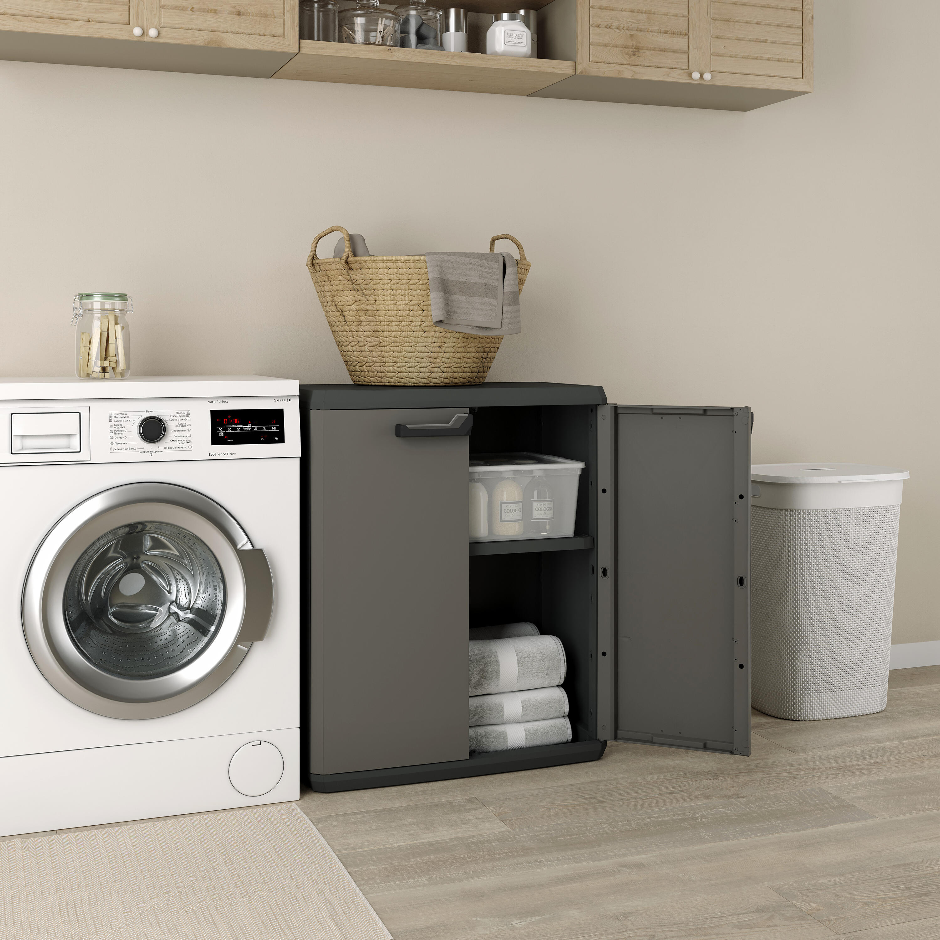 Armario bajo de resina 68x83x39 cm color gris 2 puertas - 3