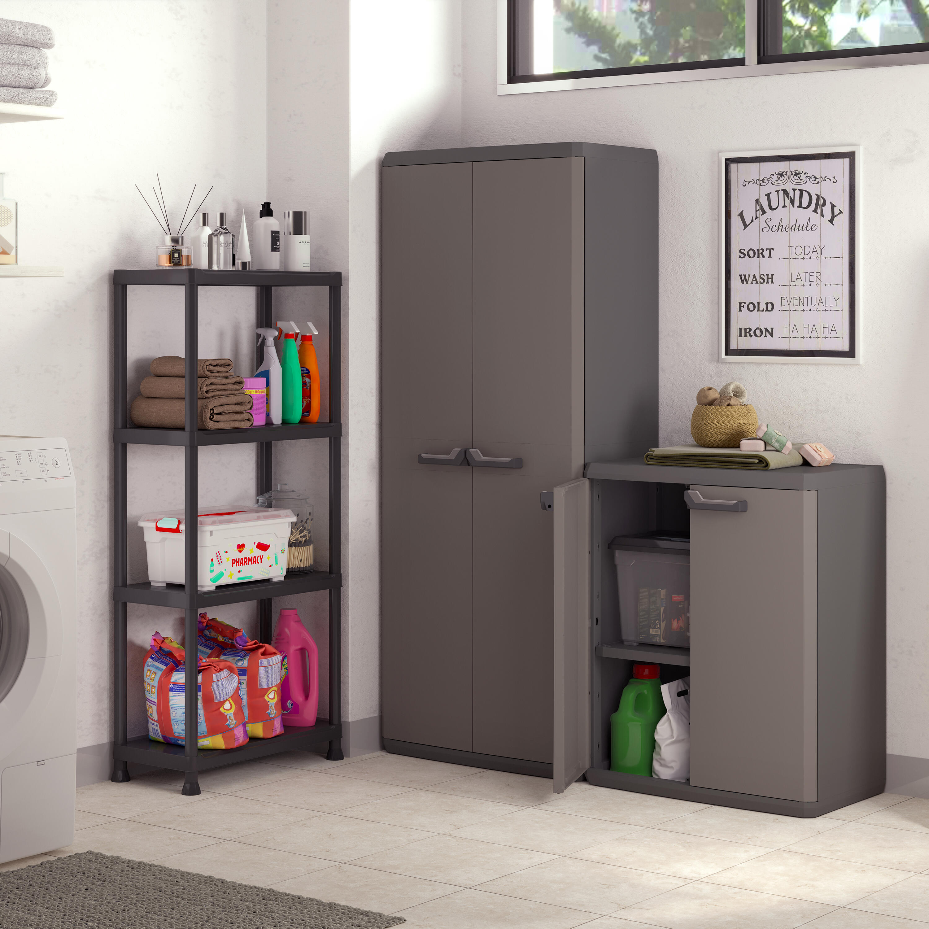 Armario bajo de resina 68x83x39 cm color gris 2 puertas - 6