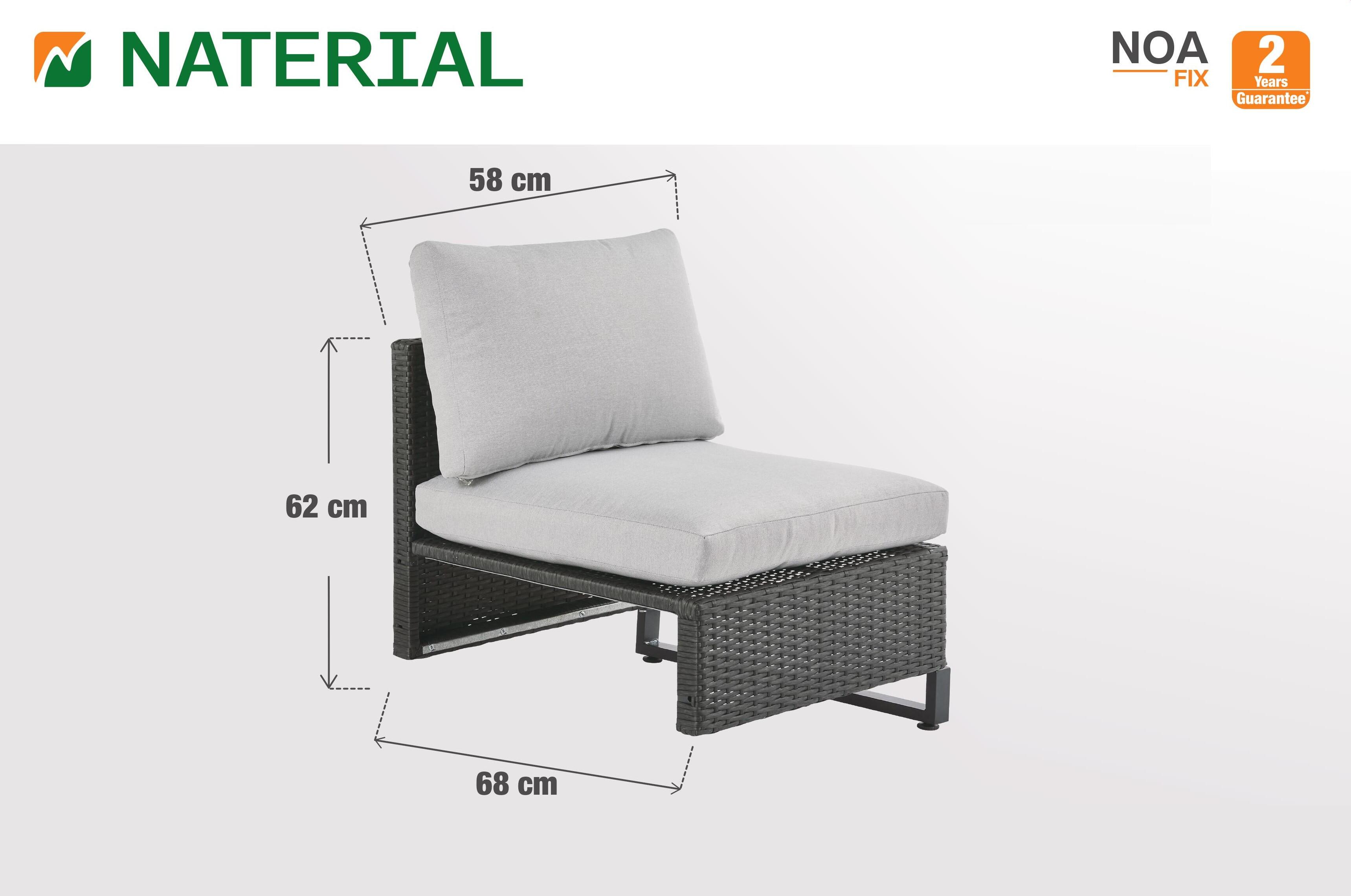 Poltrona centrale con cuscino grigio Noa NATERIAL, struttura in acciaio antracite seduta in rattan sintetico antracite, L 58 x H 62 x P 68 cm - 16
