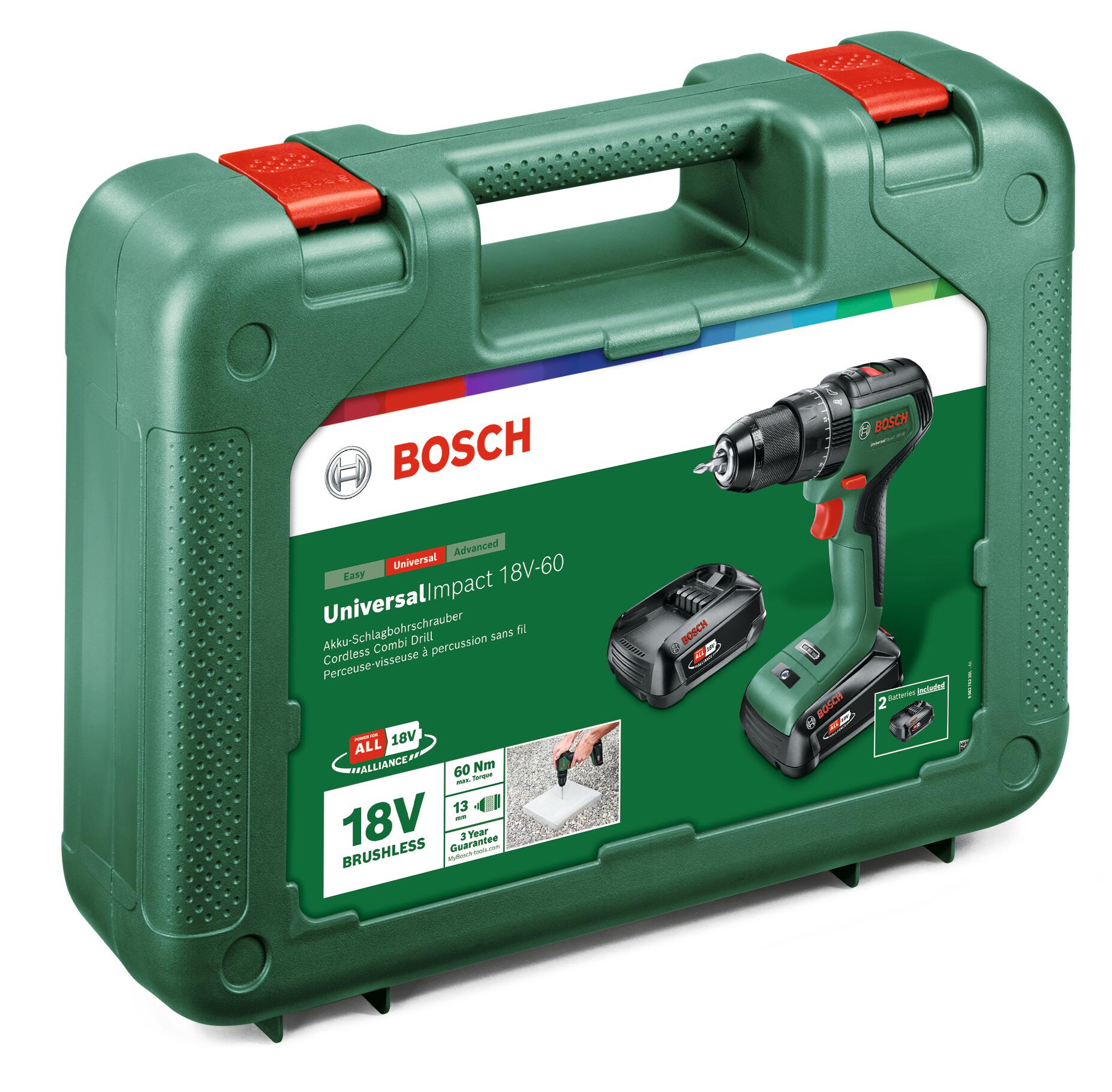 Trapano a percussione a batteria BOSCH UniversalImpact 18V-60 18 V 2 Ah, 2 batterie + valigetta in plastica - 7