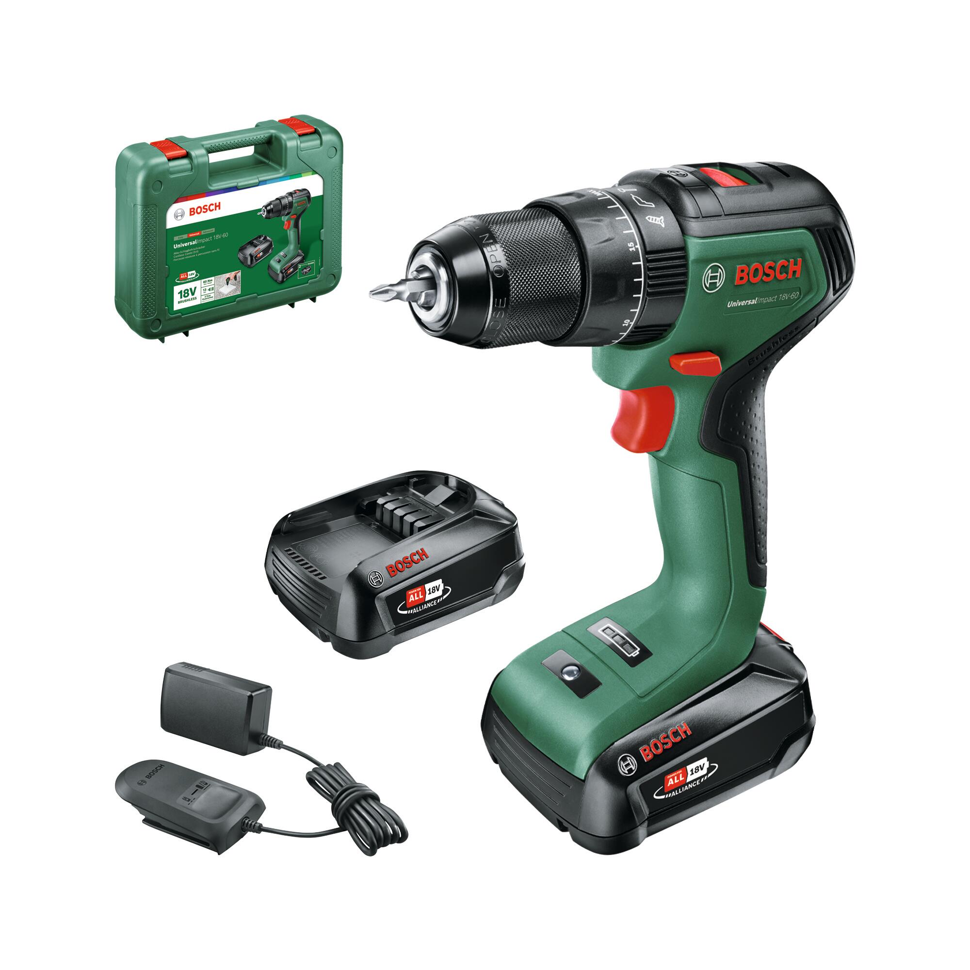 Trapano a percussione a batteria BOSCH UniversalImpact 18V-60 18 V 2 Ah, 2 batterie + valigetta in plastica - 6
