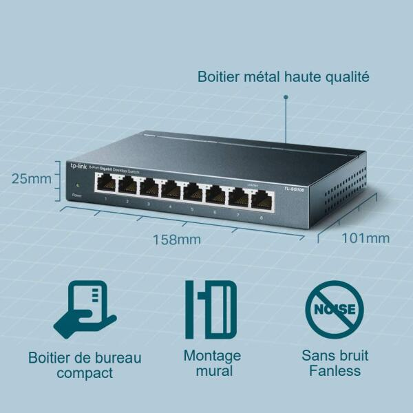 Switch 8 ports 10/100/1000mbps , TP LINK - 1