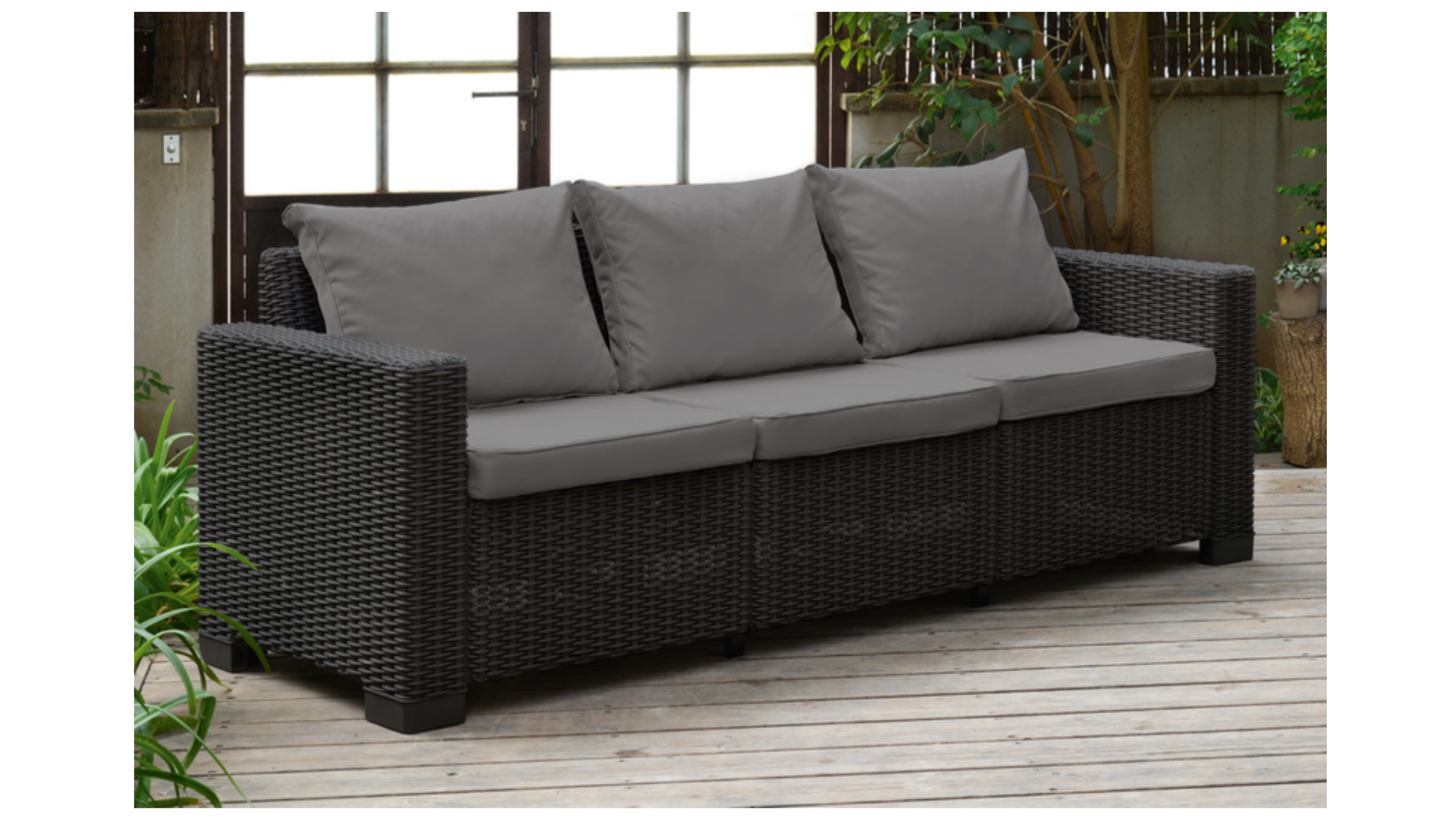 Divano da giardino con cuscino grigio e braccioli California KETER, struttura in resina intrecciata seduta in resina antracite, L 68 x H 71.5 x P 68 cm - 4