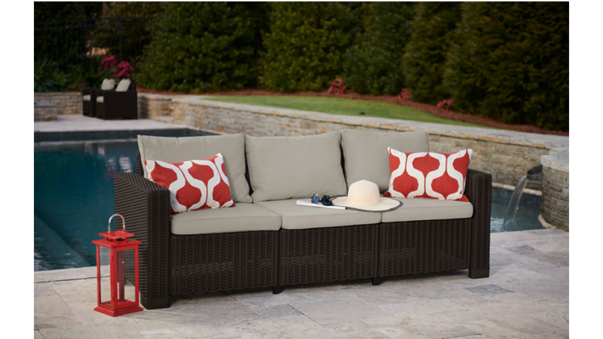 Divano da giardino con cuscino grigio e braccioli California KETER, struttura in resina intrecciata seduta in resina antracite, L 68 x H 71.5 x P 68 cm - 2