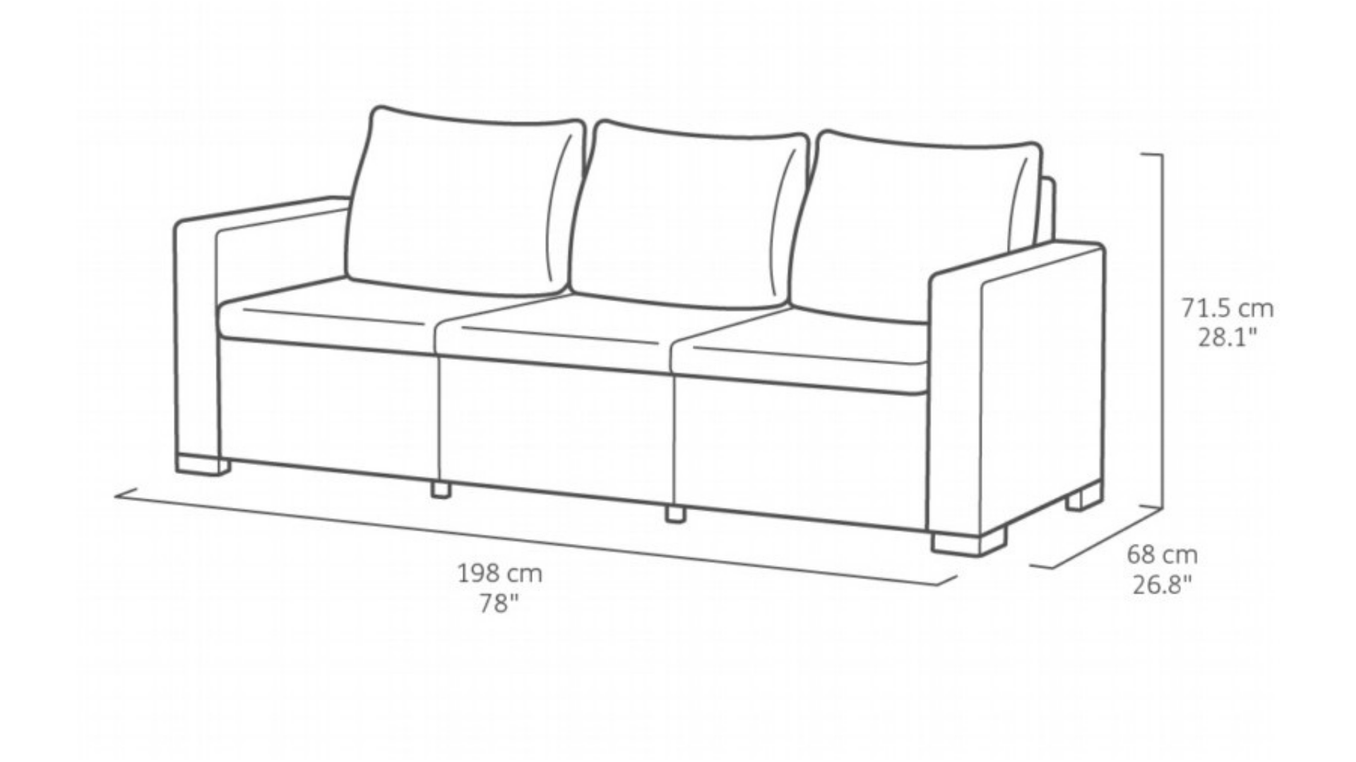 Divano da giardino con cuscino grigio e braccioli California KETER, struttura in resina intrecciata seduta in resina antracite, L 68 x H 71.5 x P 68 cm - 6