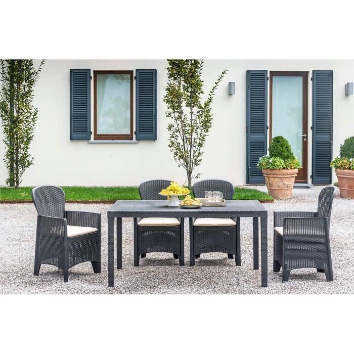Poltrona da giardino con cuscino beige e braccioli Folia, struttura in resina intrecciata seduta in polipropilene antracite, L 59 x H 89 x P 58 cm - 4