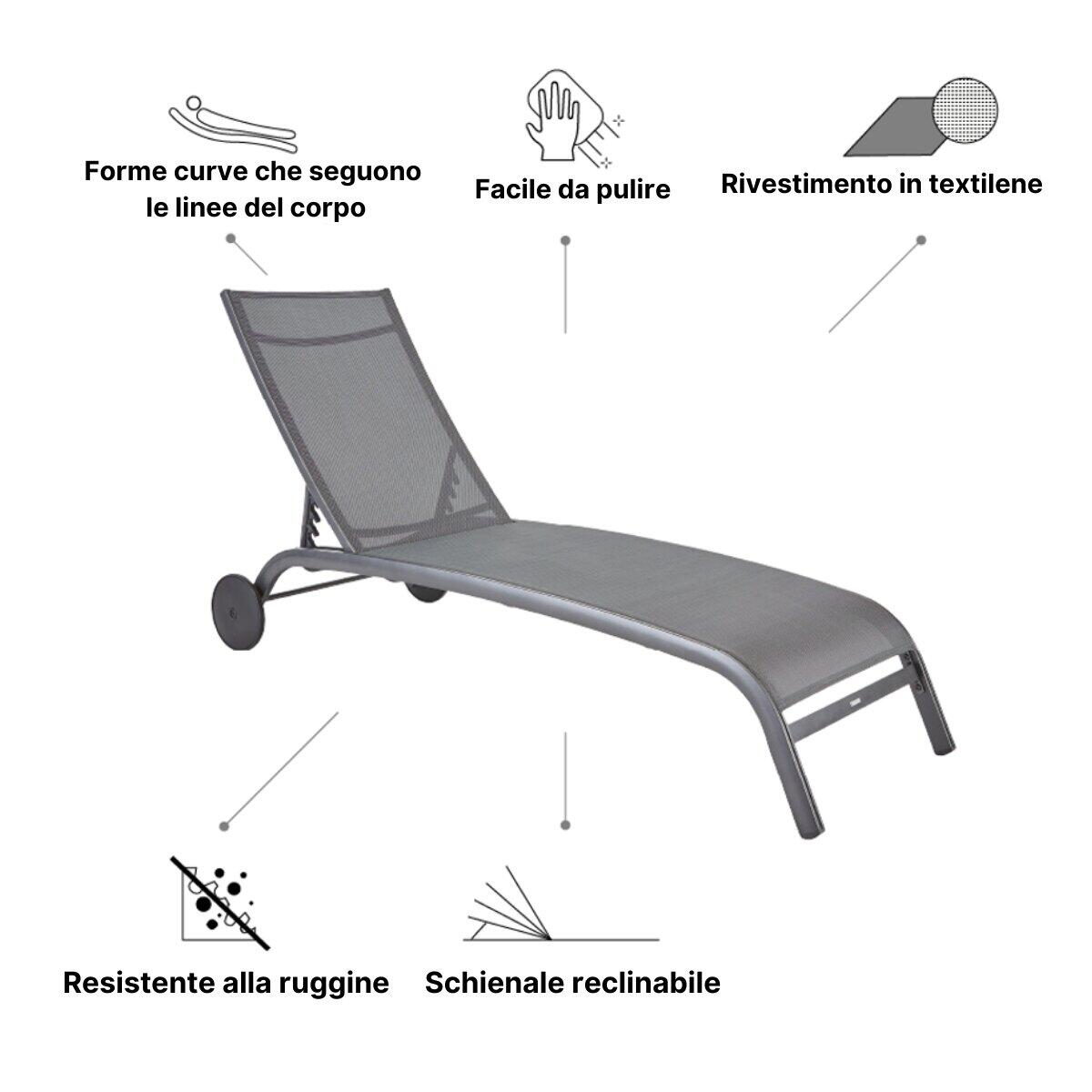 Lettino senza cuscino Lyra II NATERIAL in alluminio nero e seduta grigio - 19
