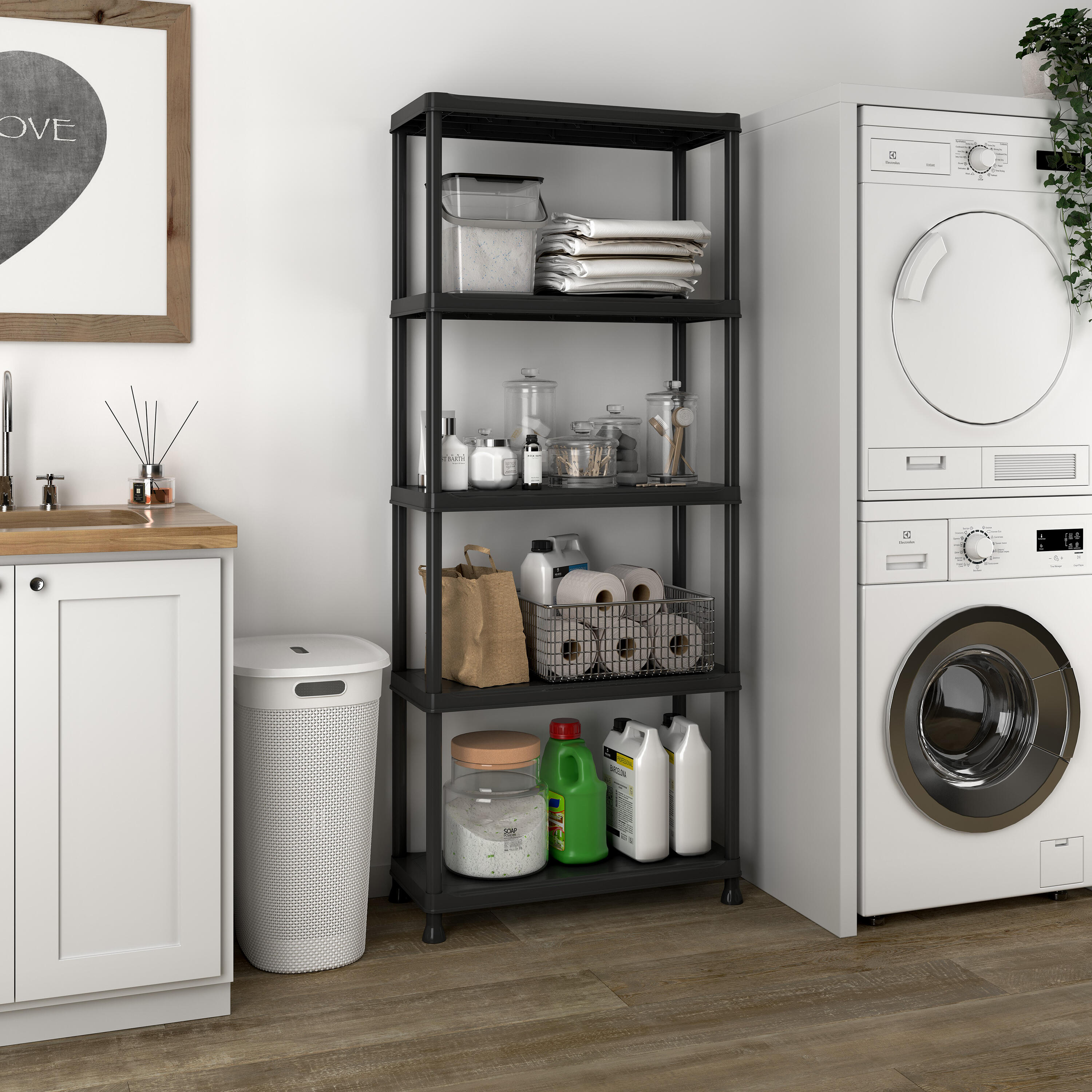 Estante em PVC preto 4 prateleiras 135x60x30 cm 100 kg Spaceo Dark - 5