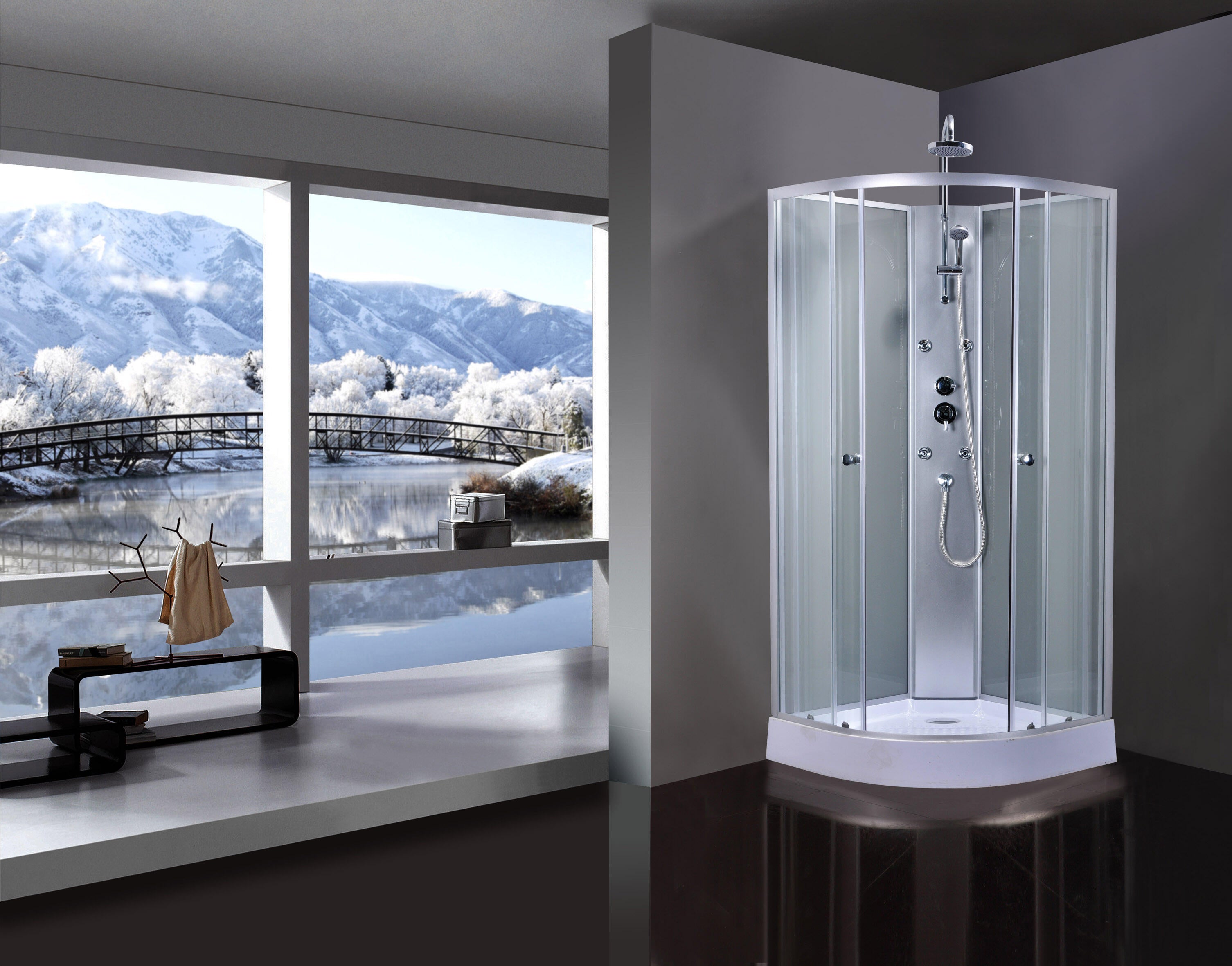 Cabine de douche 1/4 de cercle, L.85 x l.85 cm, verre transparent, Dado - 2