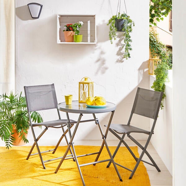 Sedia da giardino pieghevole Emys NATERIAL, struttura e seduta in textilene tortora - 3