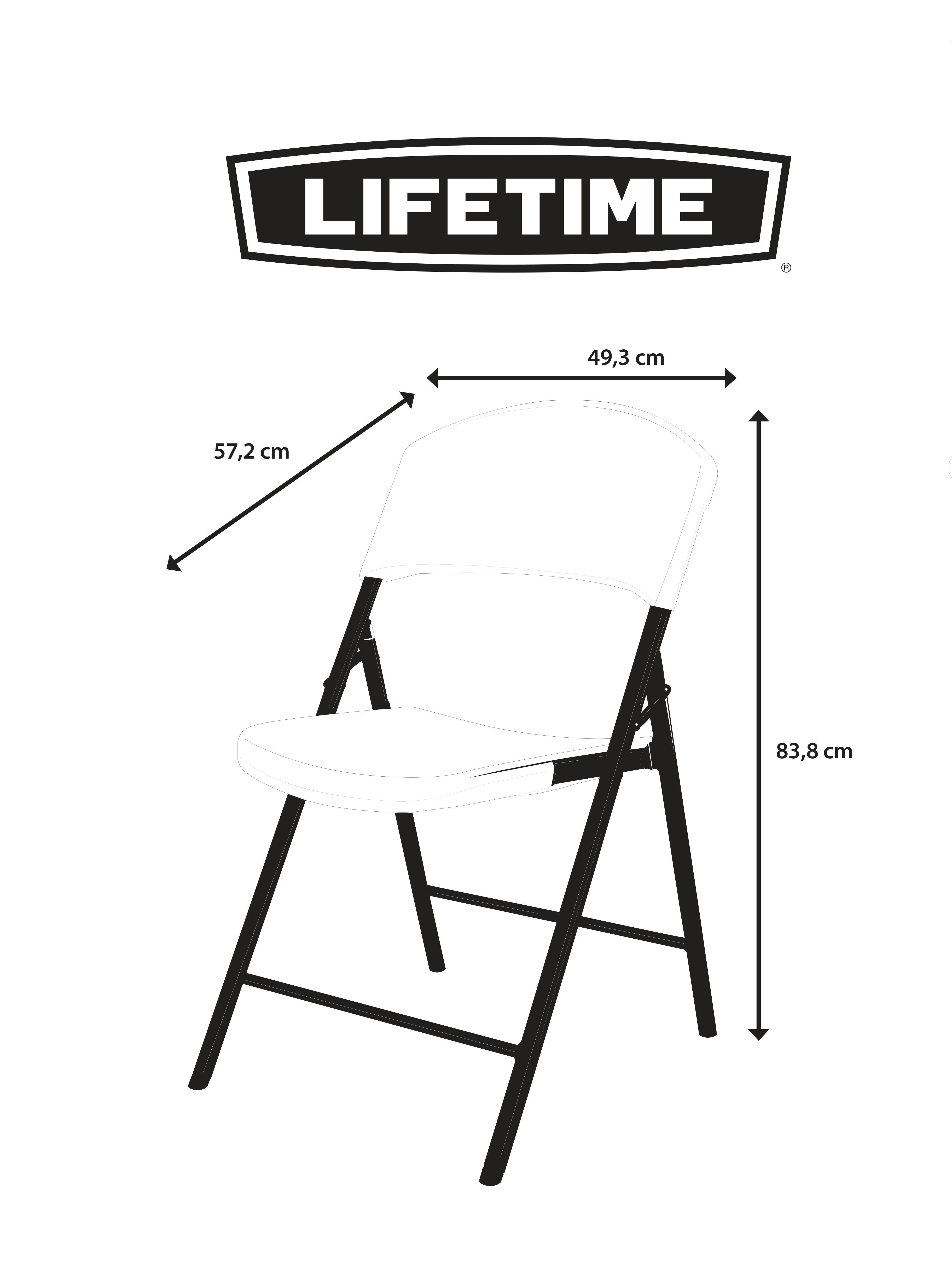Sedia da giardino in acciaio grigio pieghevole Lifetime, seduta in polietilene bianco - 15