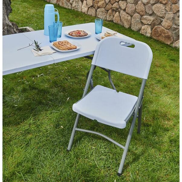 Sedia da giardino in acciaio grigio pieghevole Lifetime, seduta in polietilene bianco - 4