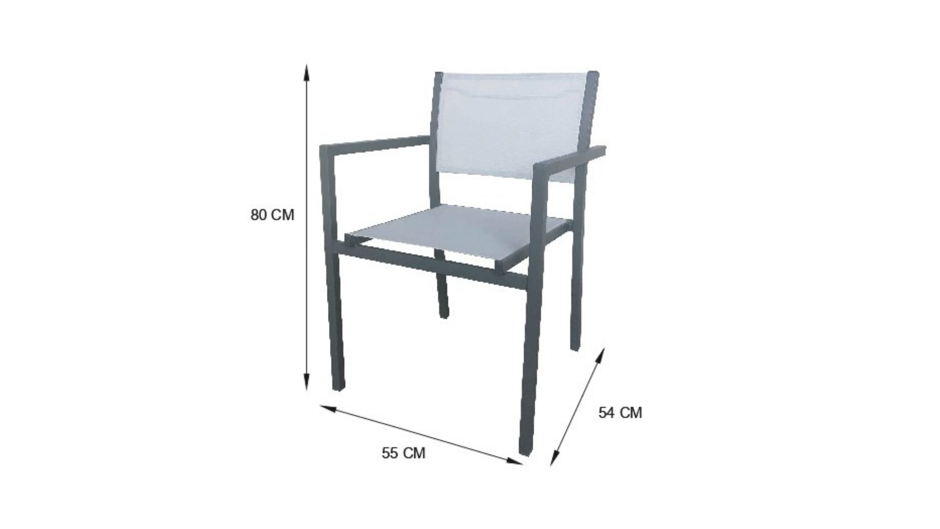 Sedia da giardino con braccioli Contemporary, struttura e seduta in textilene antracite - 8