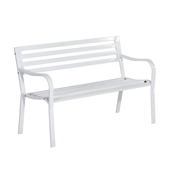 Panca da giardino in acciaio bianco con braccioli Park, 2 posti