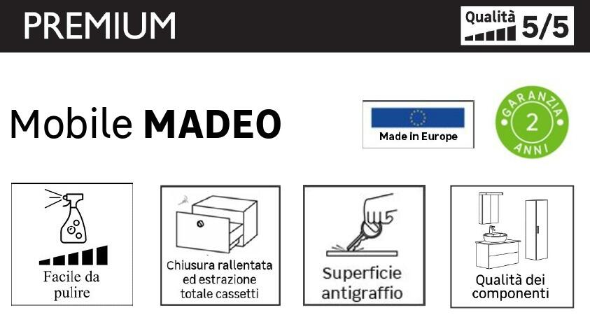 Mobile da bagno sospeso sotto lavabo L 80 x H 48 x P 45 cm bianco, 2 cassetti PELIPAL Madeo - 3