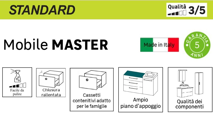 Mobile bagno sospeso con lavabo L 100 x H 55 x P 46 cm bianco rock, 2 ante 2 cassetti per vasca centrale Master - 4