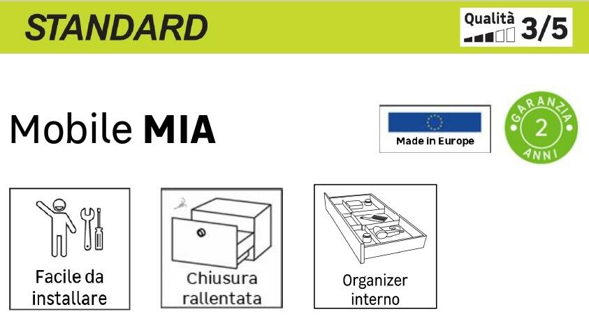 Mobile da bagno a terra sotto lavabo L 60 cm verde, 3 cassetti Mia - 5