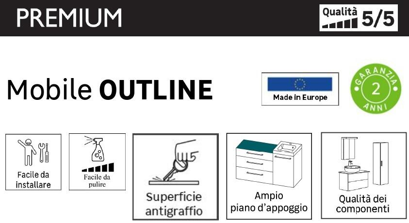 Mobile da bagno a terra sotto lavabo L 60 x H 77 x P 45 cm marrone satinato, 1 cassetto MADERO OUTLINE - 2