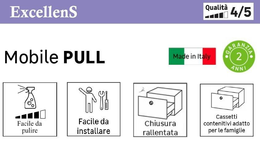 Mobile bagno sospeso con lavabo L 60 x H 56 x P 46 cm bianco opaco in mdf 2 cassetti per vasca centrale Pull - 2