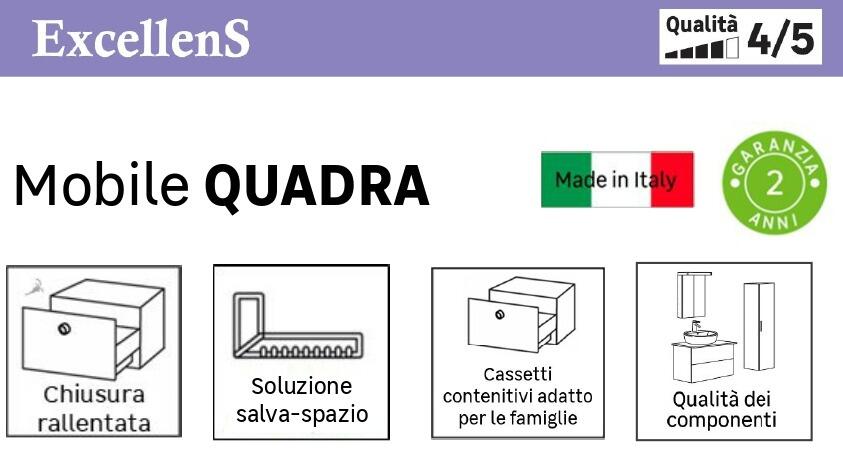 Mobile bagno da terra con lavabo L 60 x H 93 x P 39 cm bianco/mirto in mdf 3 cassetti per vasca centrale Quadra - 4