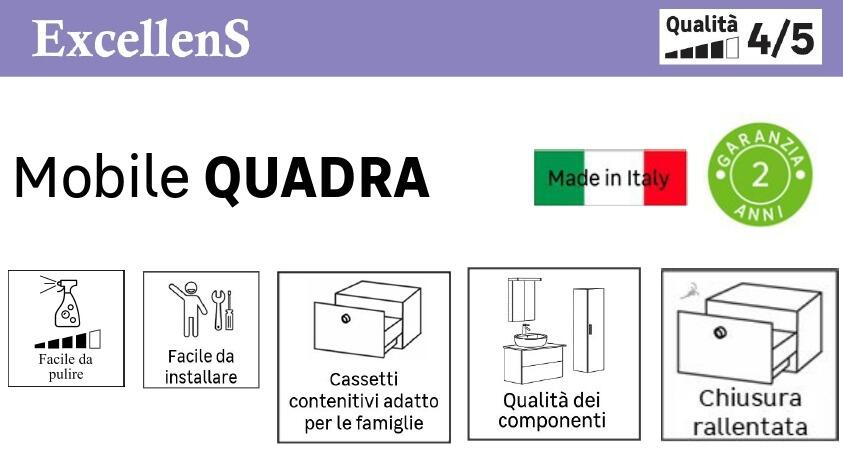 Mobile bagno da terra con lavabo L 80 x H 93 x P 46 cm bianco in mdf 3 cassetti per vasca centrale Quadra - 2