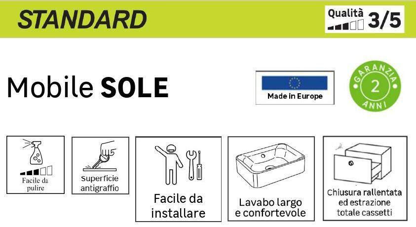 Lavabo a incasso rettangolare Sole L 80 x H 14 x P 46 cm in ceramica bianco lucido - 6