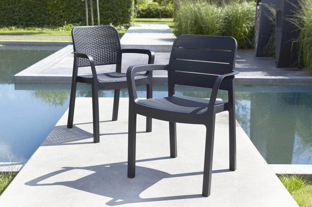 Sedia da giardino con braccioli Bella KETER, struttura e seduta in polipropilene antracite - 3