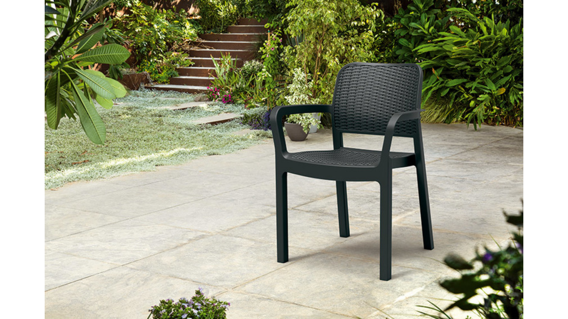 Sedia da giardino con braccioli Bella KETER, struttura e seduta in polipropilene antracite - 2