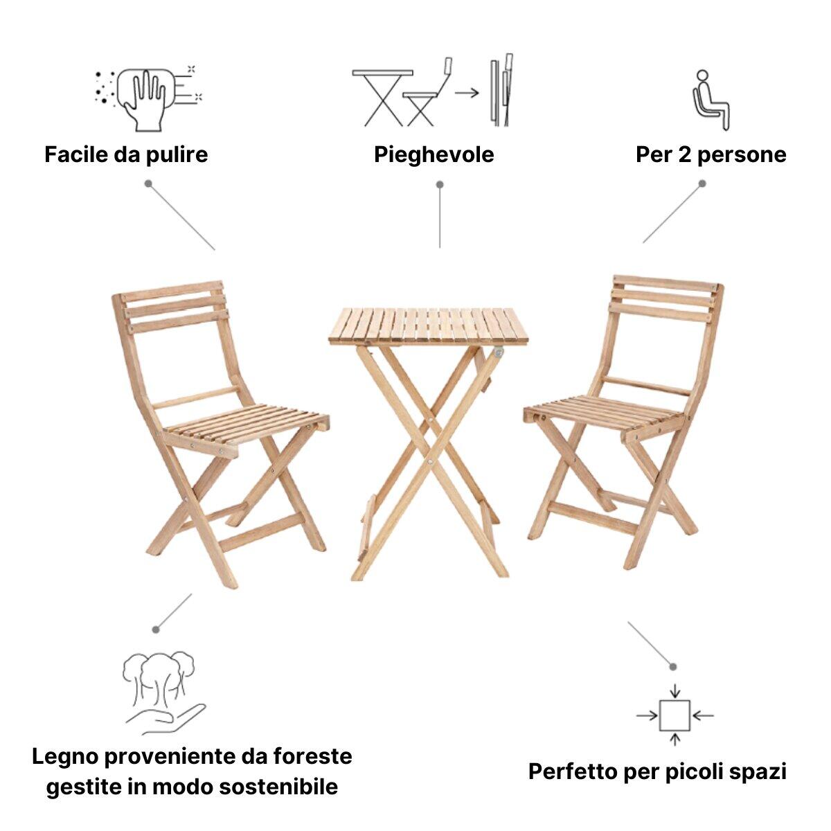 Set tavolo e sedie Solis NATERIAL in acacia beige per 2 persone - 27