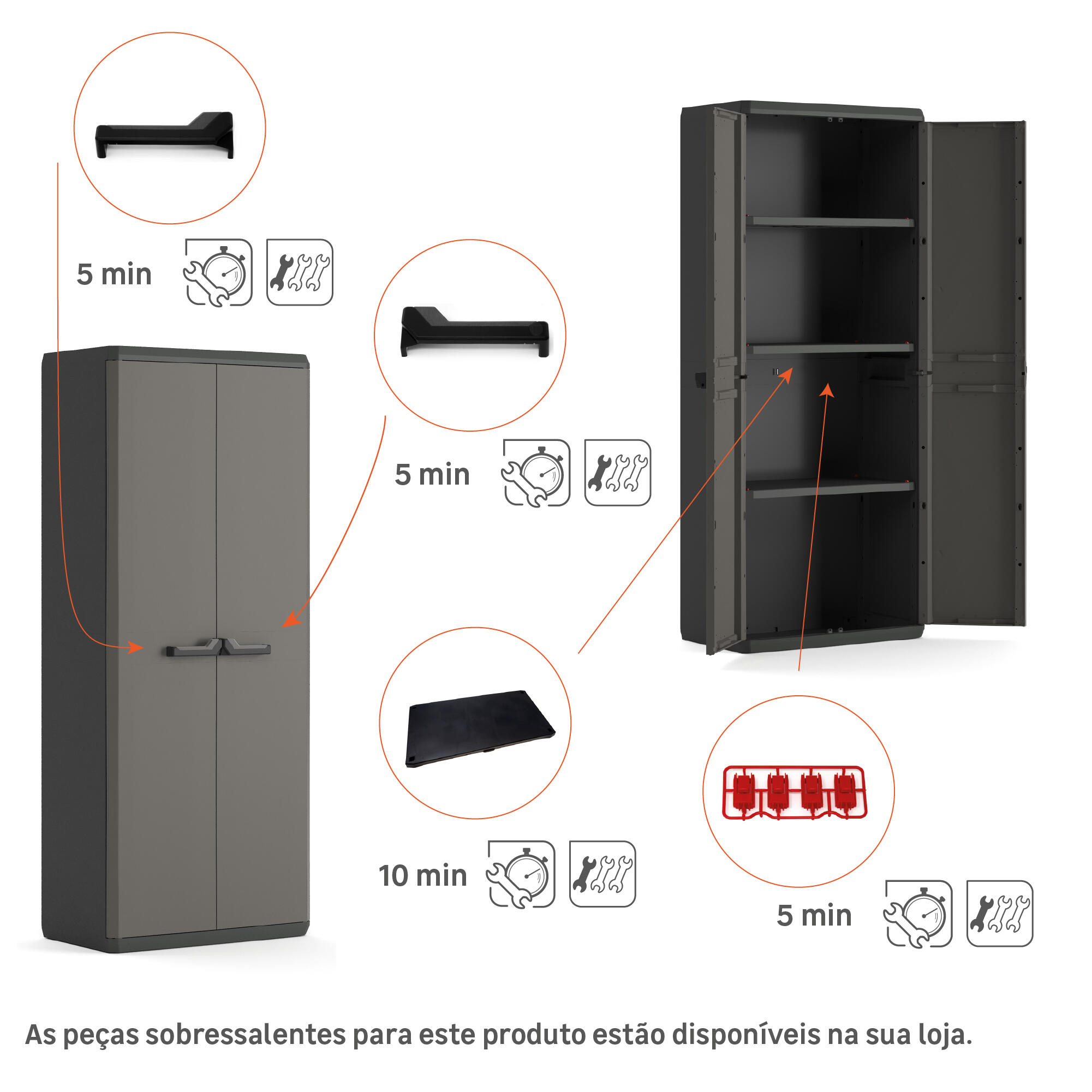 Armário alto PVC interior preto cinza 68x39x166 cm - 11