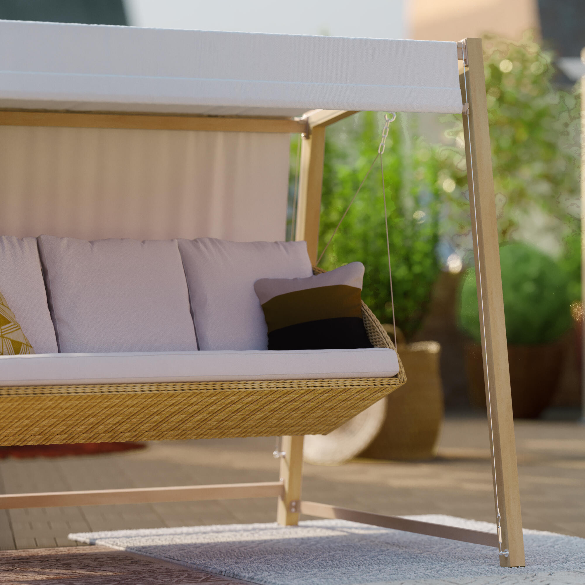 Balancelle 3 places en acier beige NATERIAL Medena l.216 x P.165 x H.180 cm - 5