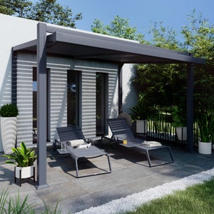Pergola adossée NATERIAL Odyssea/Persea aluminium gris anthracite, 11.23 m²